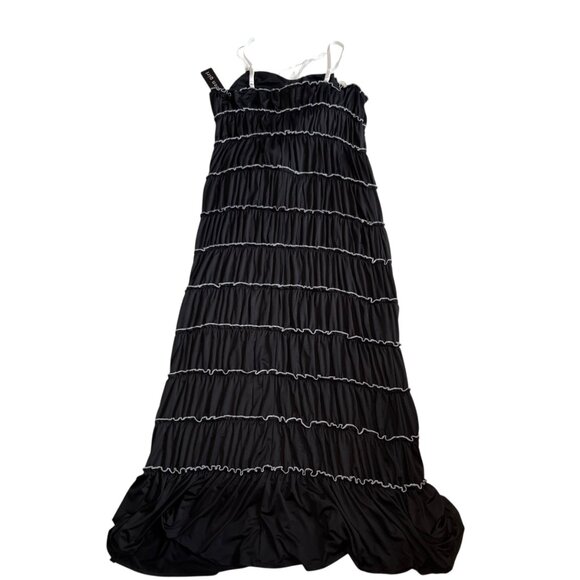 Madden Girl tiered maxi dress large black white contrast bows sleeveless ruffle - Picture 2 of 3
